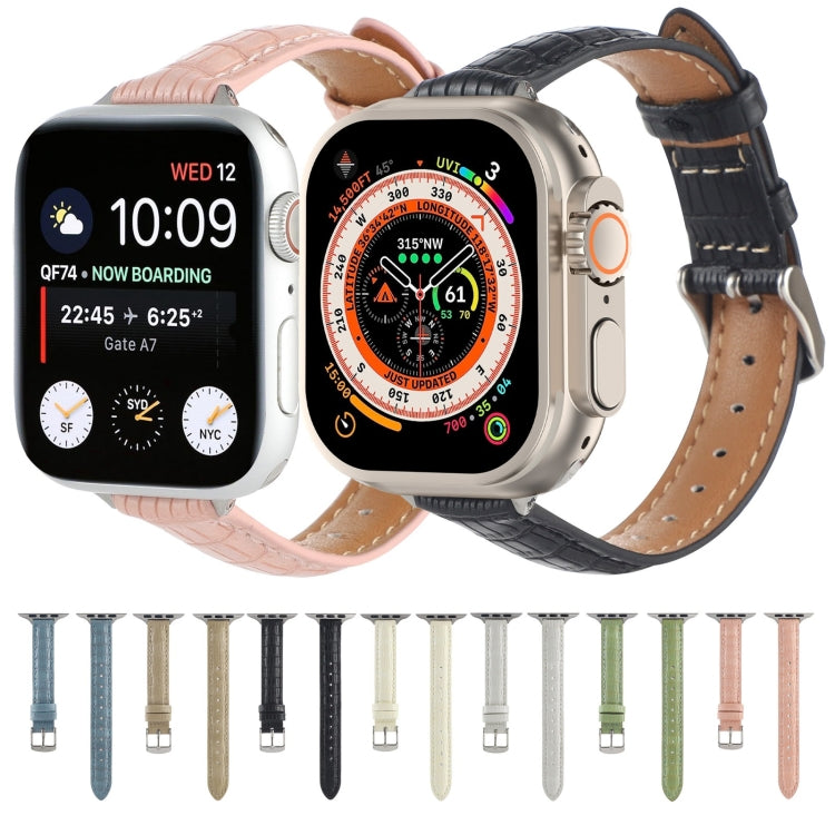 For Apple Watch Ultra 2 49mm Slim Crocodile Leather Watch Band(Beige) - Watch Bands by PMC TechLife | Online Shopping South Africa | PMC TechLife