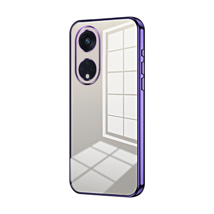 For OPPO Reno8 T 5G Transparent Plating Fine Hole Phone Case(Purple) - OPPO Cases by PMC TechLife | Online Shopping South Africa | PMC TechLife | Buy Now Pay Later Mobicred