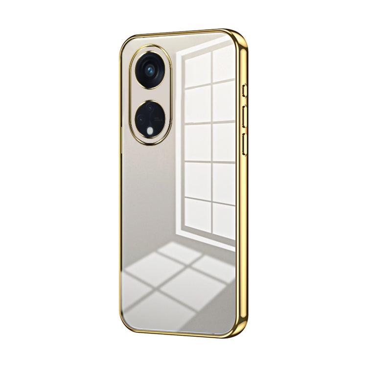 For OPPO Reno8 T 5G Transparent Plating Fine Hole Phone Case(Gold) - OPPO Cases by PMC TechLife | Online Shopping South Africa | PMC TechLife | Buy Now Pay Later Mobicred