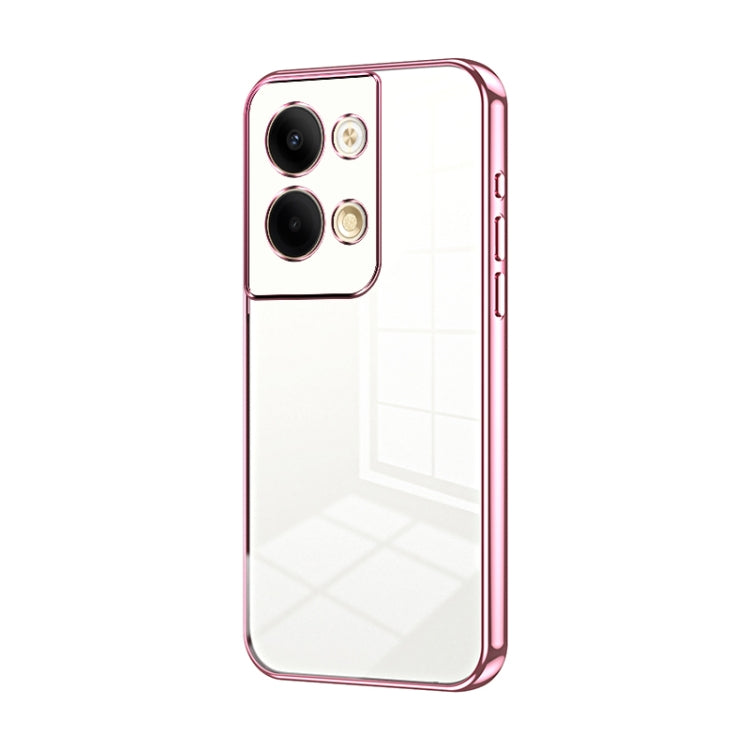 For OPPO Reno9 / Reno9 Pro Transparent Plating Fine Hole Phone Case(Pink) - OPPO Cases by PMC TechLife | Online Shopping South Africa | PMC TechLife | Buy Now Pay Later Mobicred