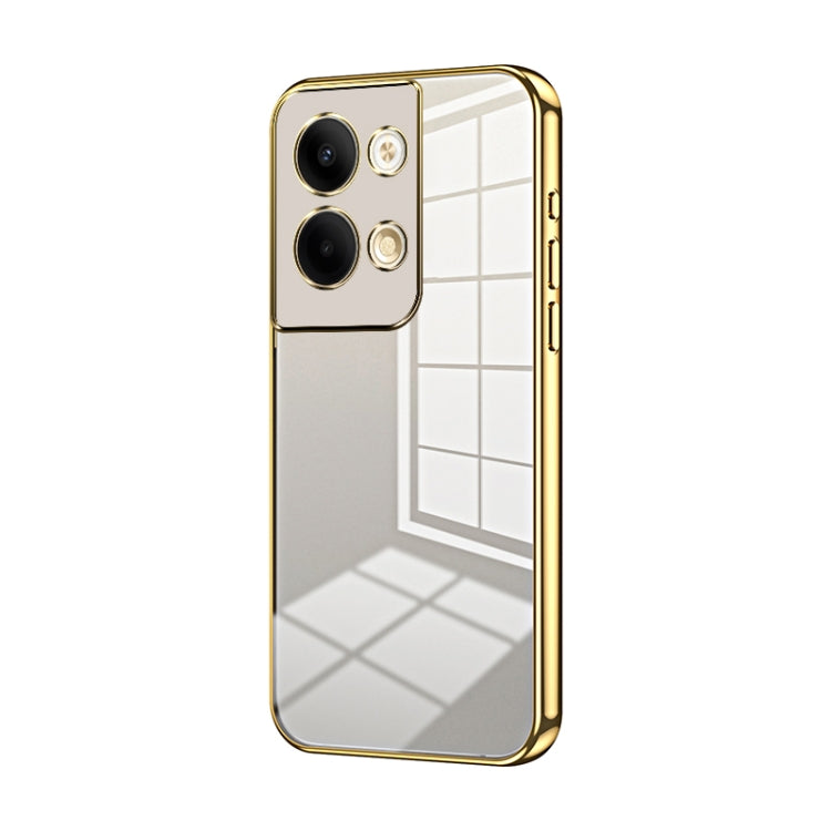 For OPPO Reno9 / Reno9 Pro Transparent Plating Fine Hole Phone Case(Gold) - OPPO Cases by PMC TechLife | Online Shopping South Africa | PMC TechLife | Buy Now Pay Later Mobicred