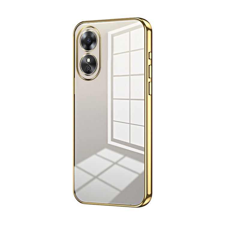 For OPPO A17 / A17K Transparent Plating Fine Hole Phone Case(Gold) - OPPO Cases by PMC TechLife | Online Shopping South Africa | PMC TechLife | Buy Now Pay Later Mobicred