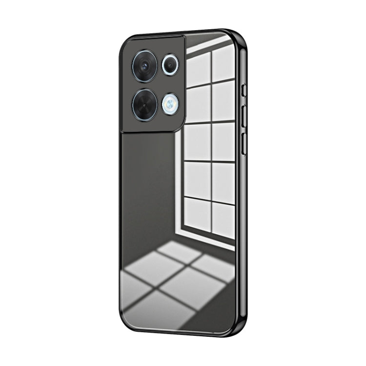 For OPPO Reno8 Transparent Plating Fine Hole Phone Case(Black) - OPPO Cases by PMC TechLife | Online Shopping South Africa | PMC TechLife | Buy Now Pay Later Mobicred