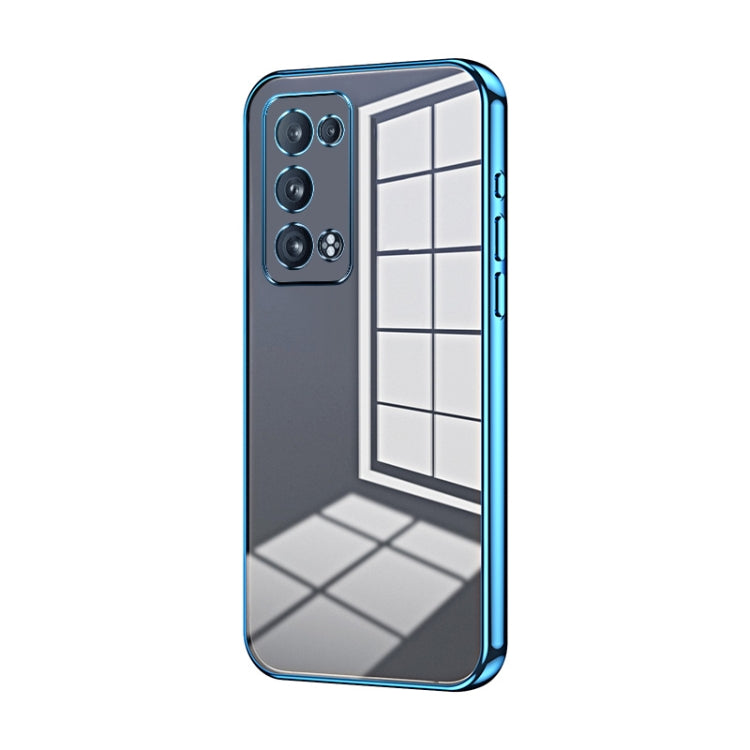 For OPPO Reno6 Pro+ Transparent Plating Fine Hole Phone Case(Blue) - OPPO Cases by PMC TechLife | Online Shopping South Africa | PMC TechLife | Buy Now Pay Later Mobicred