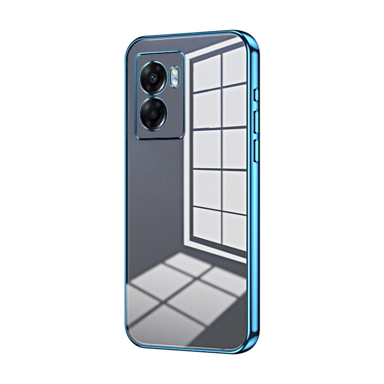 For OPPO A57 5G Transparent Plating Fine Hole Phone Case(Blue) - OPPO Cases by PMC TechLife | Online Shopping South Africa | PMC TechLife | Buy Now Pay Later Mobicred