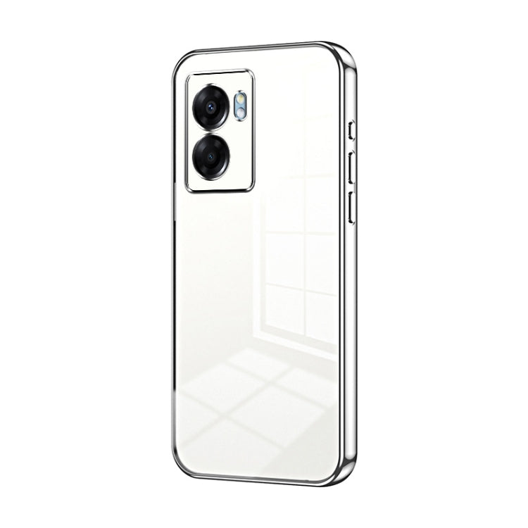 For OPPO A57 5G Transparent Plating Fine Hole Phone Case(Silver) - OPPO Cases by PMC TechLife | Online Shopping South Africa | PMC TechLife | Buy Now Pay Later Mobicred