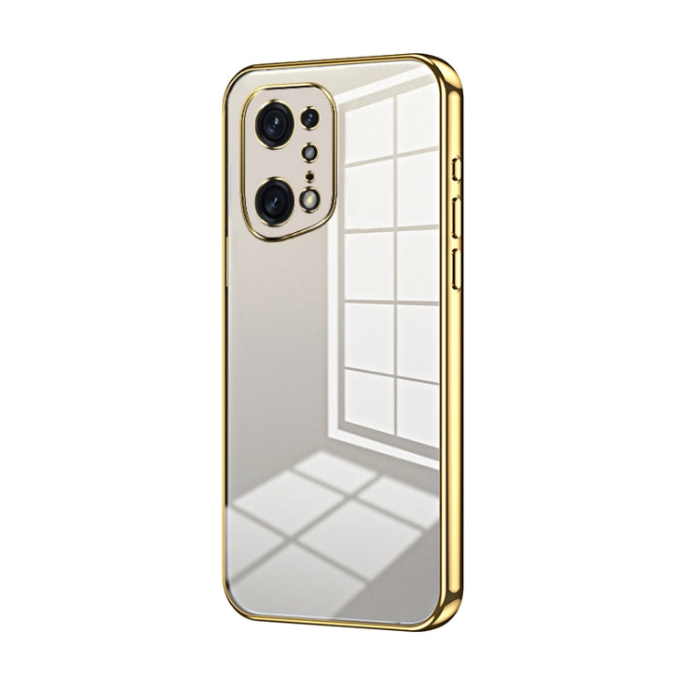 For OPPO Find X5 Pro Transparent Plating Fine Hole Phone Case(Gold) - OPPO Cases by PMC TechLife | Online Shopping South Africa | PMC TechLife | Buy Now Pay Later Mobicred