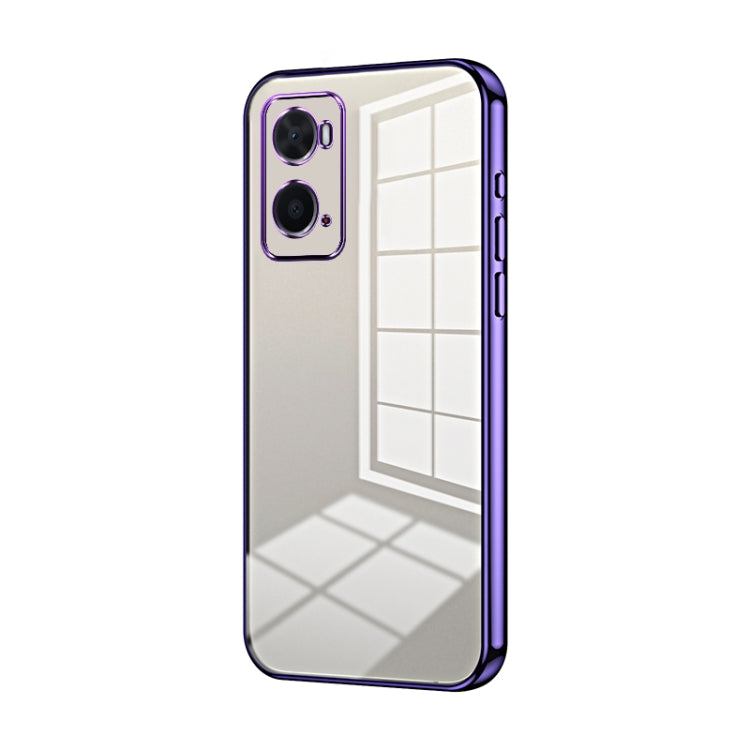 For OPPO A36 / A76 / A96 4G Global Transparent Plating Fine Hole Phone Case(Purple) - OPPO Cases by PMC TechLife | Online Shopping South Africa | PMC TechLife | Buy Now Pay Later Mobicred