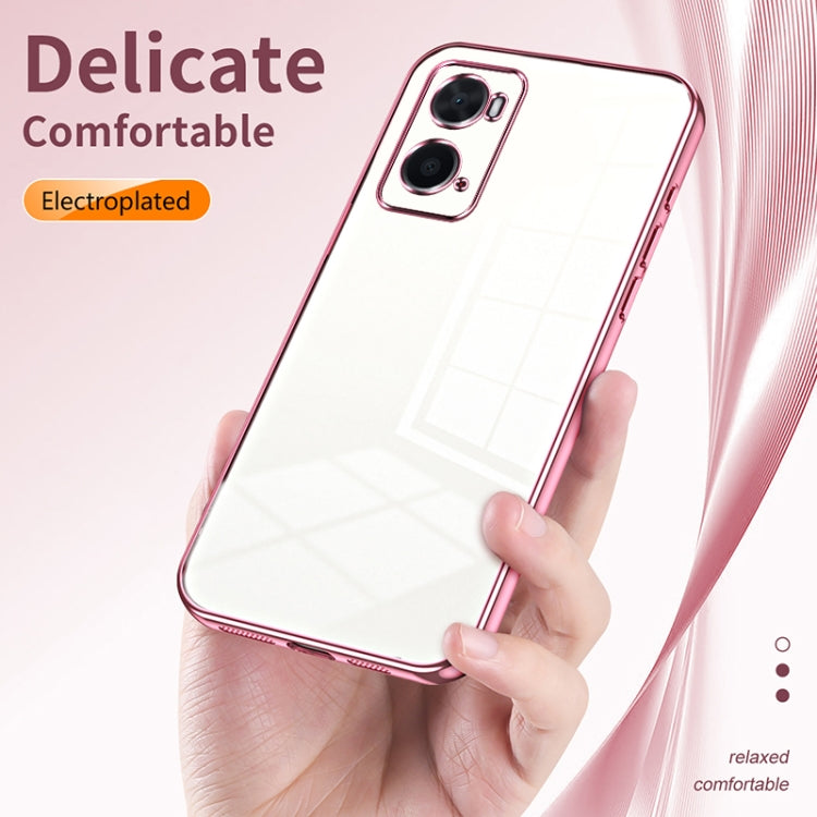 For OPPO A36 / A76 / A96 4G Global Transparent Plating Fine Hole Phone Case(Purple) - OPPO Cases by PMC TechLife | Online Shopping South Africa | PMC TechLife | Buy Now Pay Later Mobicred