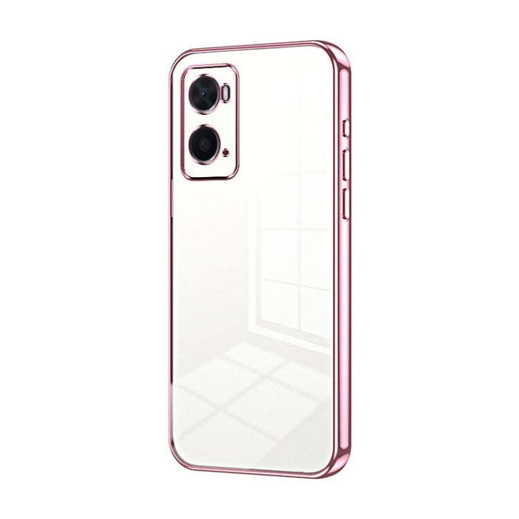 For OPPO A36 / A76 / A96 4G Global Transparent Plating Fine Hole Phone Case(Pink) - OPPO Cases by PMC TechLife | Online Shopping South Africa | PMC TechLife | Buy Now Pay Later Mobicred