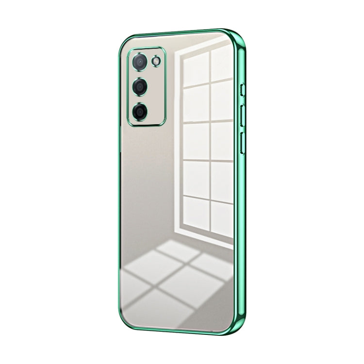 For OPPO A55 5G / A56 / A53s 5G Transparent Plating Fine Hole Phone Case(Green) - OPPO Cases by PMC TechLife | Online Shopping South Africa | PMC TechLife | Buy Now Pay Later Mobicred