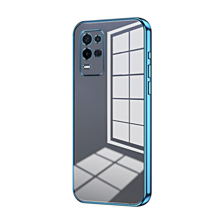For OPPO K9x Transparent Plating Fine Hole Phone Case(Blue) - OPPO Cases by PMC TechLife | Online Shopping South Africa | PMC TechLife | Buy Now Pay Later Mobicred