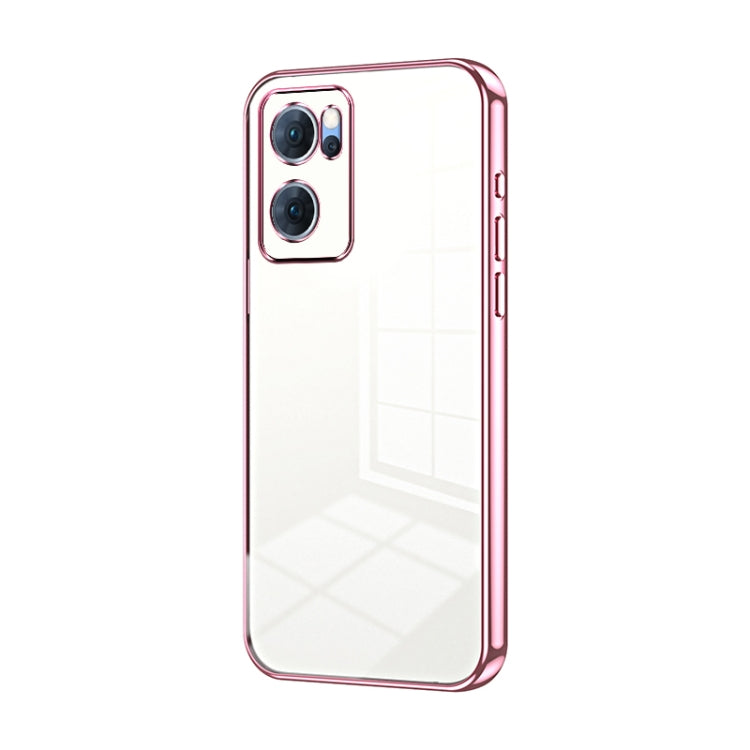 For OPPO Reno7 5G Transparent Plating Fine Hole Phone Case(Pink) - OPPO Cases by PMC TechLife | Online Shopping South Africa | PMC TechLife | Buy Now Pay Later Mobicred