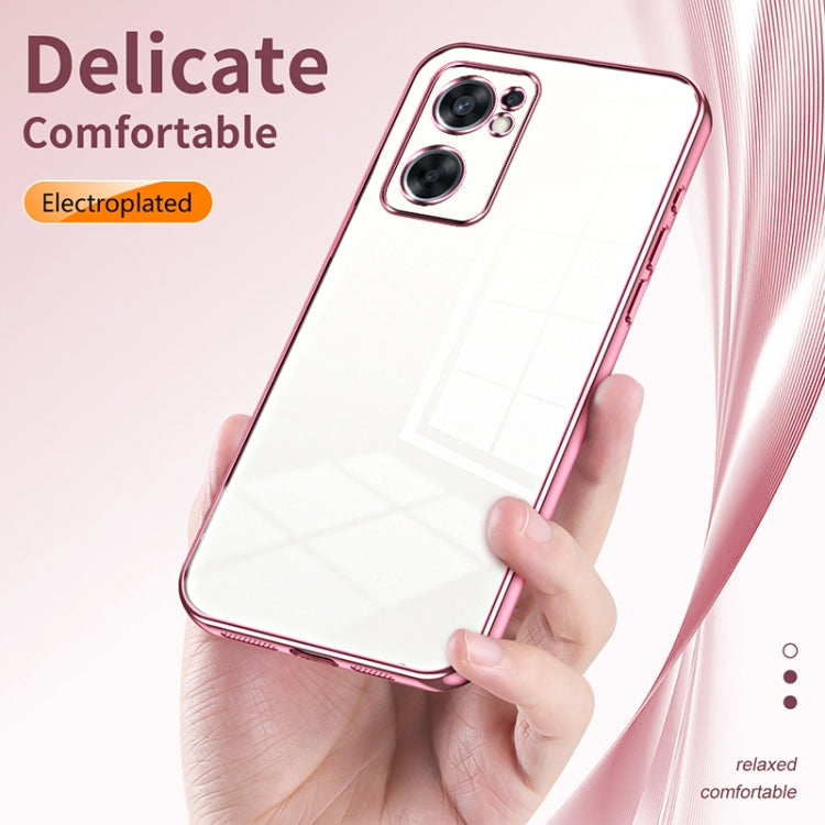 For OPPO Reno7 SE Transparent Plating Fine Hole Phone Case(Pink) - OPPO Cases by PMC TechLife | Online Shopping South Africa | PMC TechLife | Buy Now Pay Later Mobicred