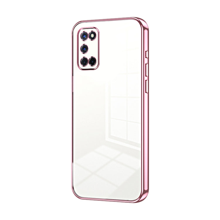 For OPPO A52 / A72 / A92 Transparent Plating Fine Hole Phone Case(Pink) - OPPO Cases by PMC TechLife | Online Shopping South Africa | PMC TechLife | Buy Now Pay Later Mobicred