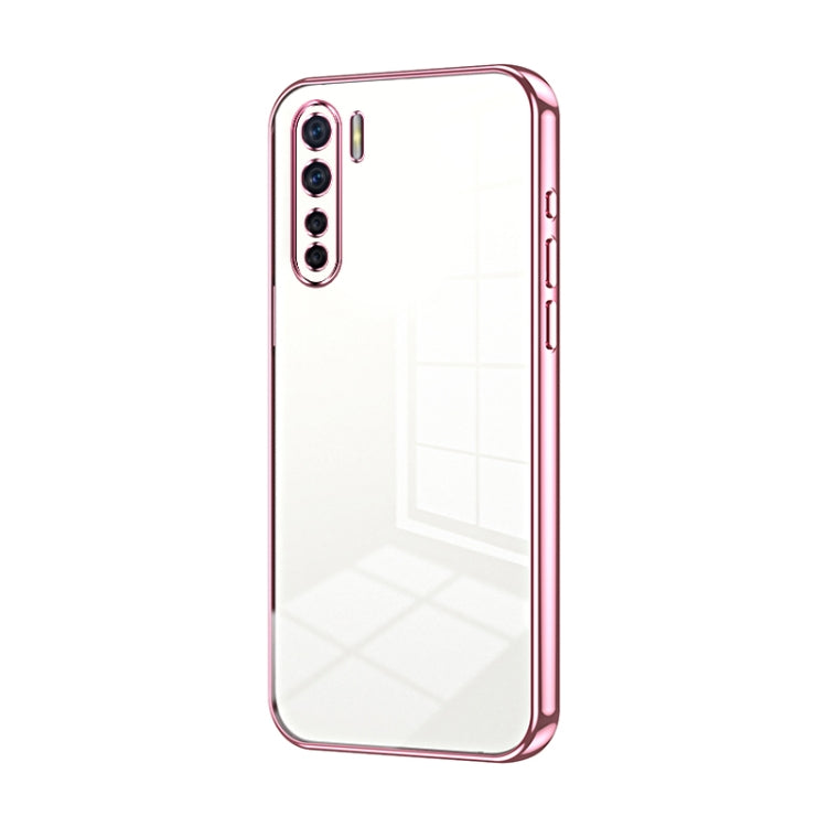 For OPPO Reno3 4G / F15 / A91 Transparent Plating Fine Hole Phone Case(Pink) - OPPO Cases by PMC TechLife | Online Shopping South Africa | PMC TechLife | Buy Now Pay Later Mobicred