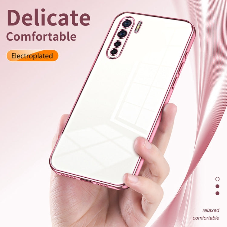 For OPPO Reno3 4G / F15 / A91 Transparent Plating Fine Hole Phone Case(Pink) - OPPO Cases by PMC TechLife | Online Shopping South Africa | PMC TechLife | Buy Now Pay Later Mobicred
