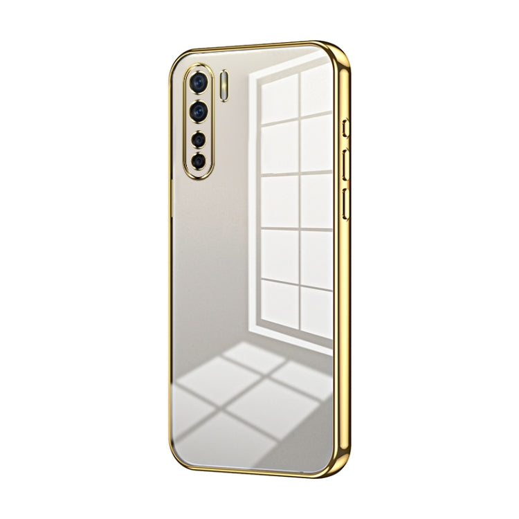For OPPO A91 Transparent Plating Fine Hole Phone Case(Gold) - OPPO Cases by PMC TechLife | Online Shopping South Africa | PMC TechLife | Buy Now Pay Later Mobicred