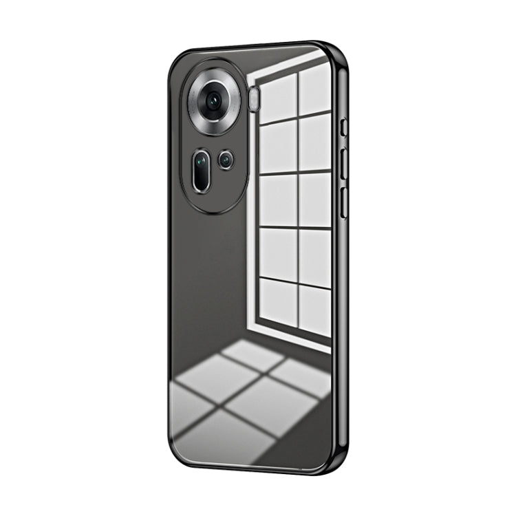 For OPPO Reno11 Global Transparent Plating Fine Hole Phone Case(Black) - OPPO Cases by PMC TechLife | Online Shopping South Africa | PMC TechLife | Buy Now Pay Later Mobicred