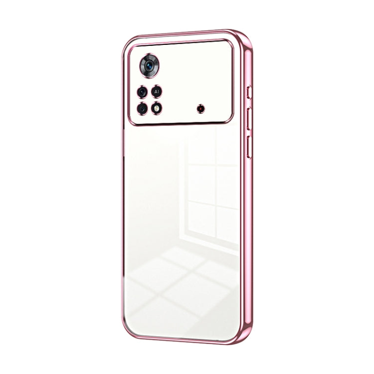 For Xiaomi Poco X4 Pro 5G Transparent Plating Fine Hole Phone Case(Pink) - Xiaomi Cases by PMC TechLife | Online Shopping South Africa | PMC TechLife