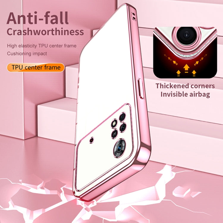 For Xiaomi Poco X4 Pro 5G Transparent Plating Fine Hole Phone Case(Pink) - Xiaomi Cases by PMC TechLife | Online Shopping South Africa | PMC TechLife