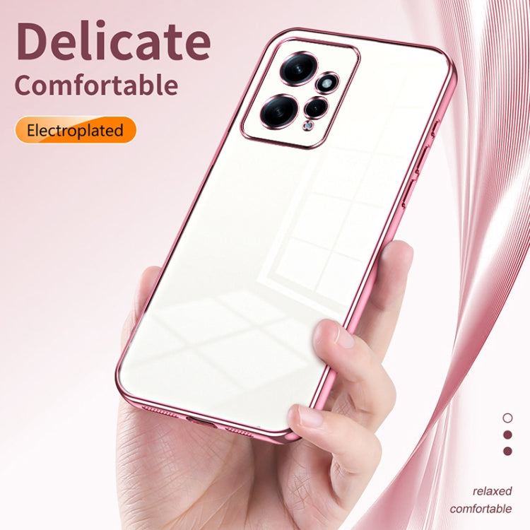 For Xiaomi Redmi Note 12 4G Transparent Plating Fine Hole Phone Case(Pink) - Xiaomi Cases by PMC TechLife | Online Shopping South Africa | PMC TechLife | Buy Now Pay Later Mobicred