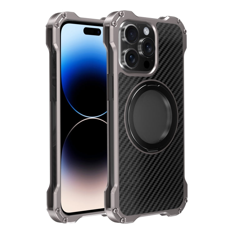 For iPhone 14 Pro R-JUST RJ51-1 Hollow Rotating Holder MagSafe Magnetic Metal Phone Case(Silver Grey) - iPhone 14 Pro Cases by R-JUST | Online Shopping South Africa | PMC TechLife | Buy Now Pay Later Mobicred
