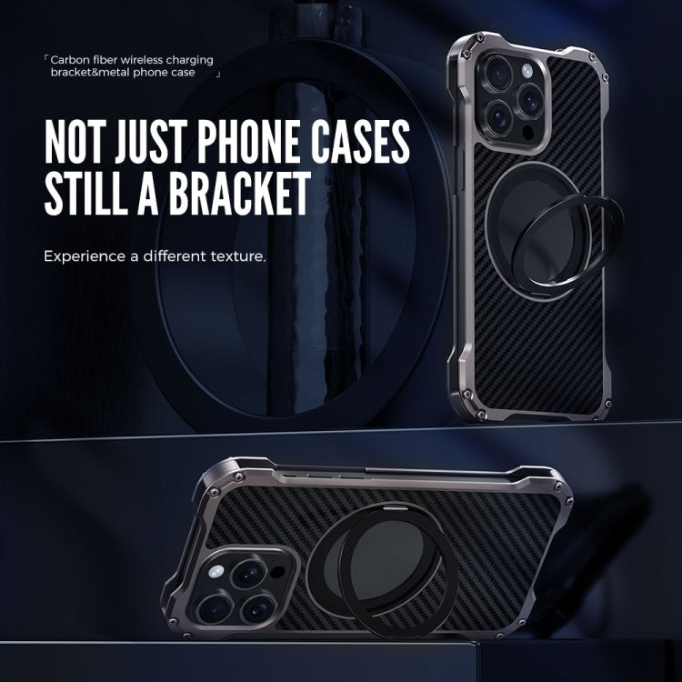 For iPhone 14 Pro Max R-JUST RJ51-1 Hollow Rotating Holder MagSafe Magnetic Metal Phone Case(Silver Grey) - free shipping - PMC TechLife - Order now!