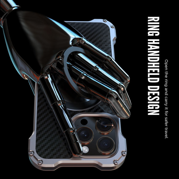 For iPhone 16 R-JUST RJ51-1 Hollow Rotating Holder MagSafe Magnetic Metal Phone Case(Silver Grey) - free shipping - PMC Jewellery - Order now!