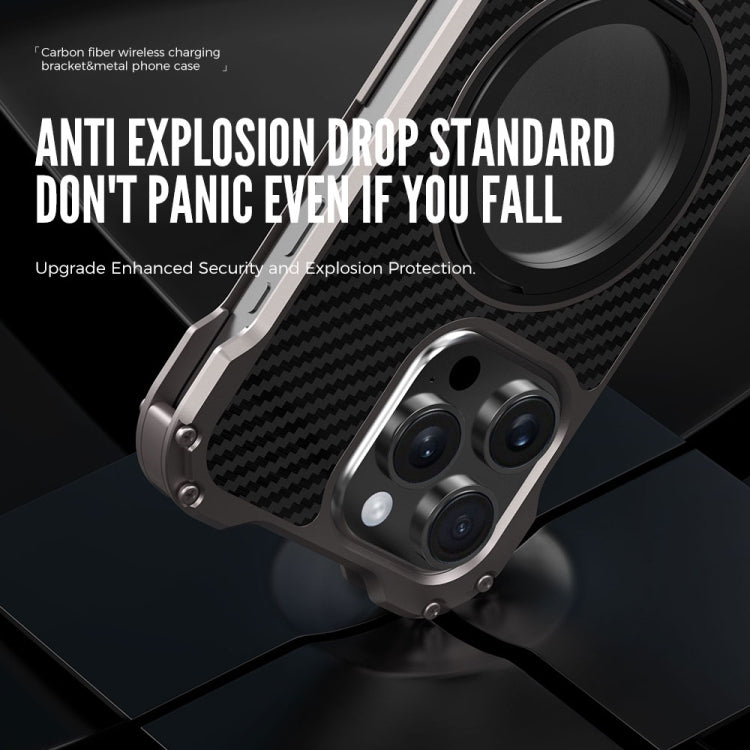 For iPhone 16 Pro Max R-JUST RJ51-1 Hollow Rotating Holder MagSafe Magnetic Metal Phone Case(Silver Grey) - free shipping - PMC Jewellery - Order now!