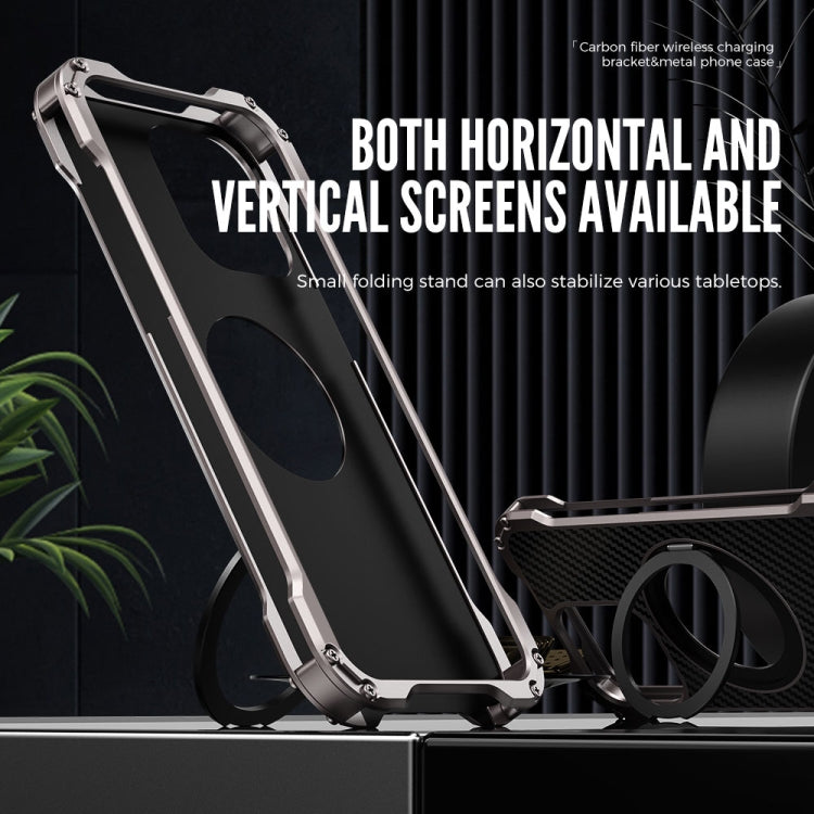 For iPhone 16 Pro Max R-JUST RJ51-1 Hollow Rotating Holder MagSafe Magnetic Metal Phone Case(Silver Grey) - free shipping - PMC Jewellery - Order now!