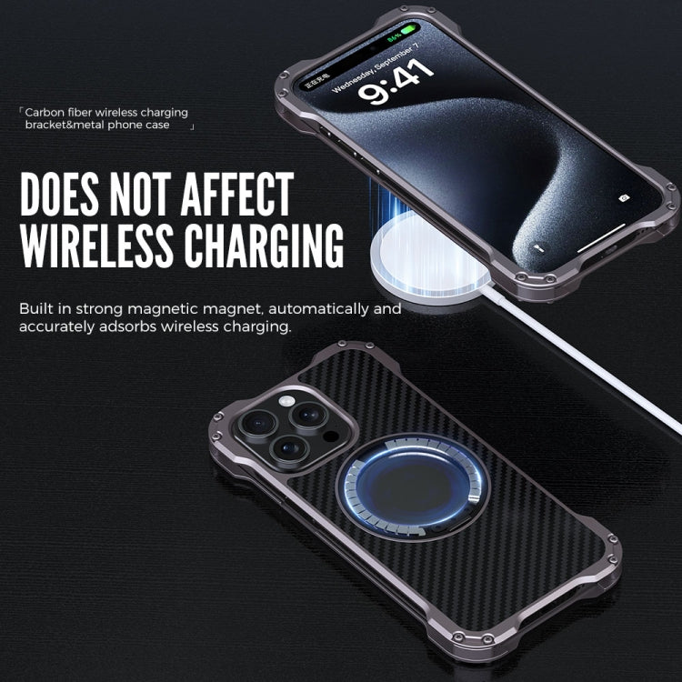 For iPhone 16 Pro Max R-JUST RJ51-1 Hollow Rotating Holder MagSafe Magnetic Metal Phone Case(Silver Grey) - free shipping - PMC Jewellery - Order now!