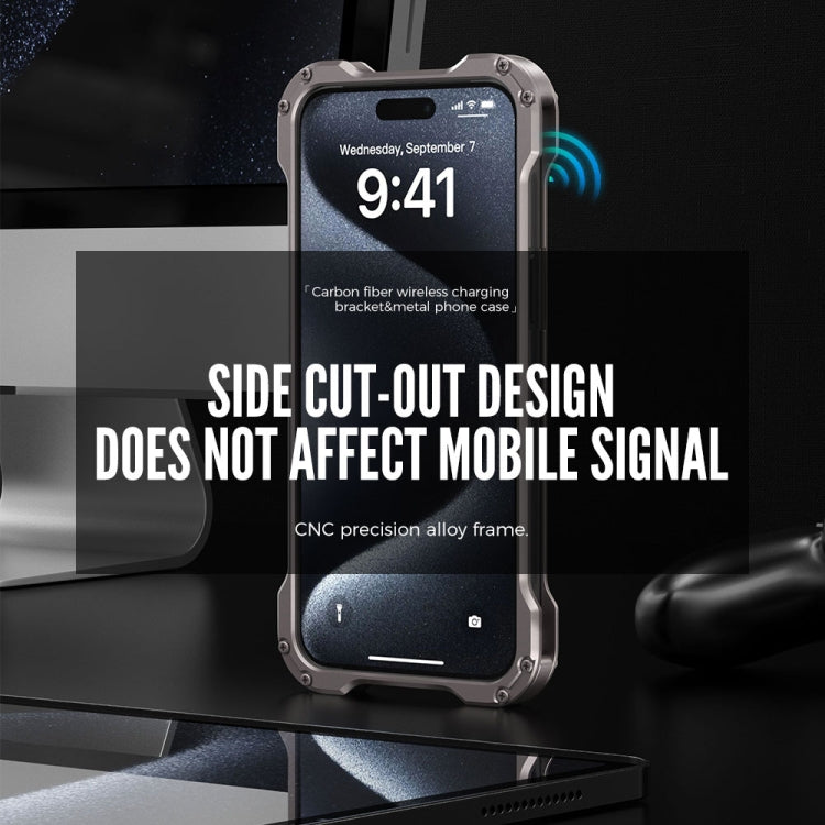 For iPhone 14 R-JUST RJ51-1 Hollow Rotating Holder MagSafe Magnetic Metal Phone Case(Silver Grey) - free shipping - PMC TechLife - Order now!