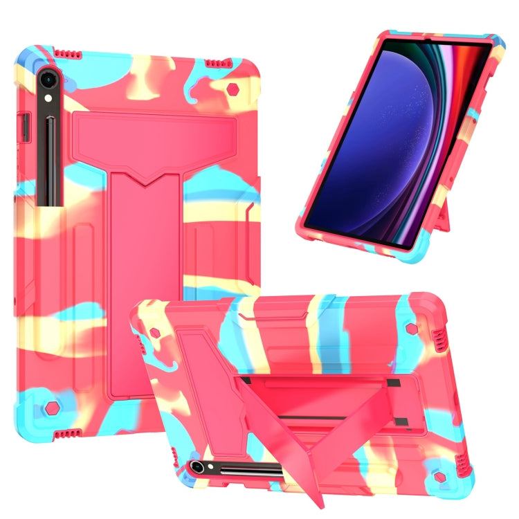 For Samsung Galaxy Tab S9 FE / S9 T Holder Robot Silicone Hybrid PC Tablet Case(Camouflage Rose Red) - Galaxy Tab S9 Cases by PMC TechLife | Online Shopping South Africa | PMC TechLife