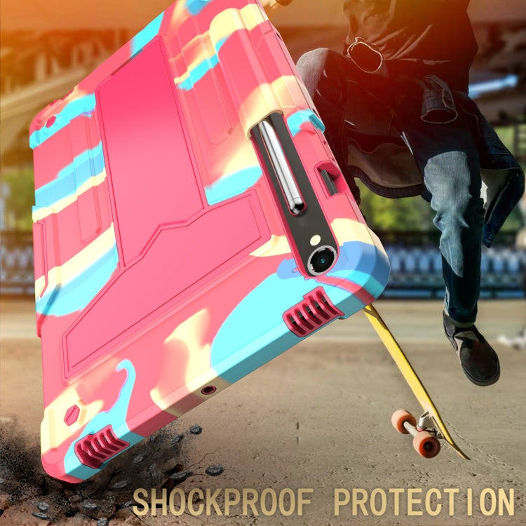 For Samsung Galaxy Tab S9 FE / S9 T Holder Robot Silicone Hybrid PC Tablet Case(Camouflage Rose Red) - Galaxy Tab S9 Cases by PMC TechLife | Online Shopping South Africa | PMC TechLife