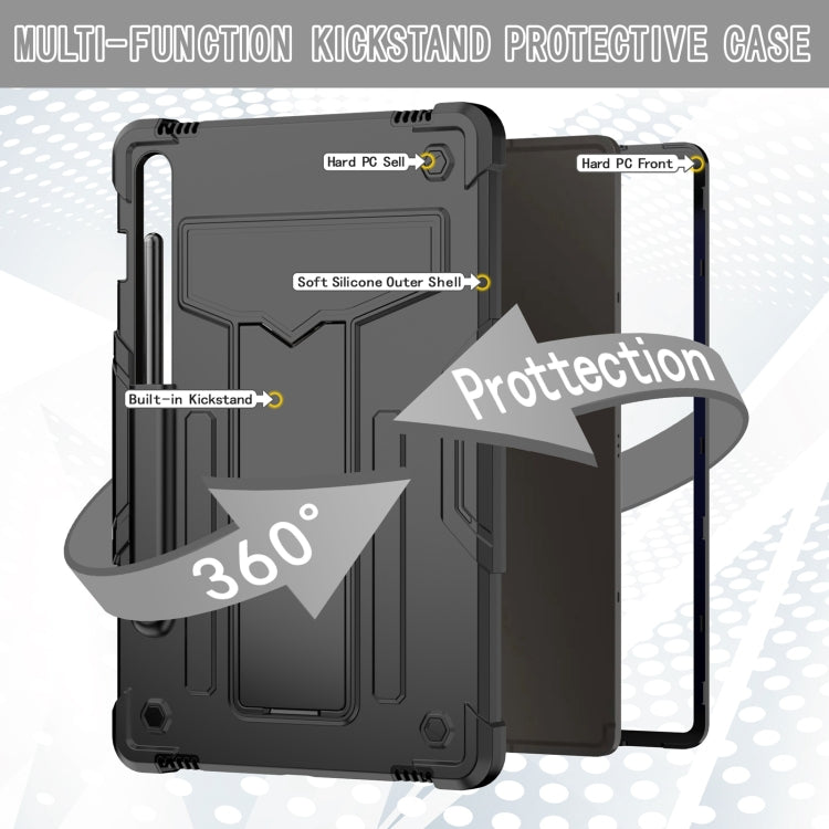 For Samsung Galaxy Tab S9 FE / S9 T Holder Robot Silicone Hybrid PC Tablet Case(Black) - Galaxy Tab S9 Cases by PMC TechLife | Online Shopping South Africa | PMC TechLife
