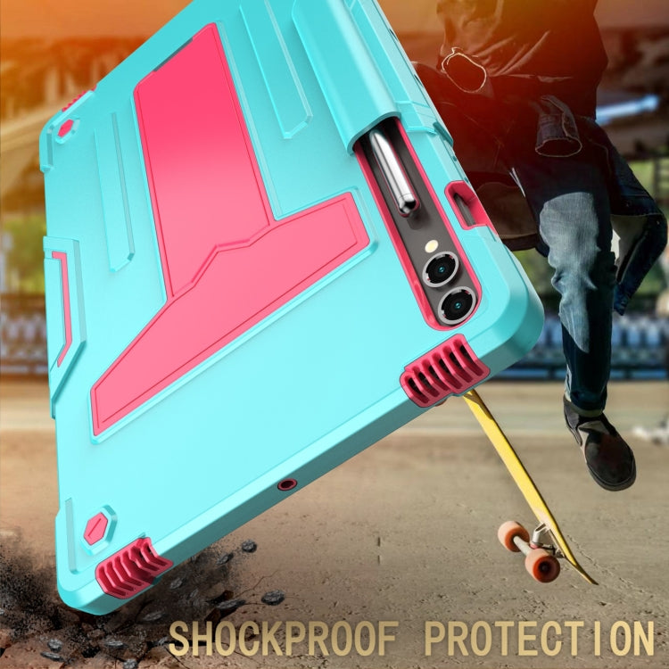 For Samsung Galaxy Tab S9 FE+ / S9+ T Holder Robot Silicone Hybrid PC Tablet Case(Mint Rose Red) - Galaxy Tab S9+ Cases by PMC Jewellery | Online Shopping South Africa | PMC Jewellery | Buy Now Pay Later Mobicred