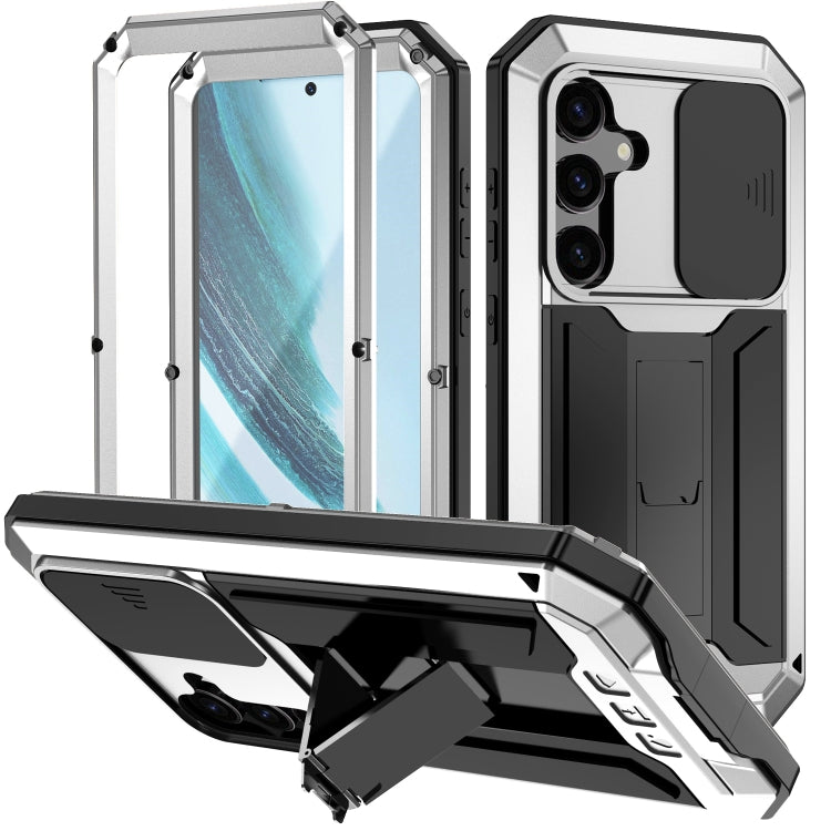 For Samsung Galaxy S24+ 5G R-JUST Sliding Camera Life Waterproof Holder Phone Case(Silver) - Galaxy S24+ 5G Cases by R-JUST | Online Shopping South Africa | PMC TechLife | Buy Now Pay Later Mobicred