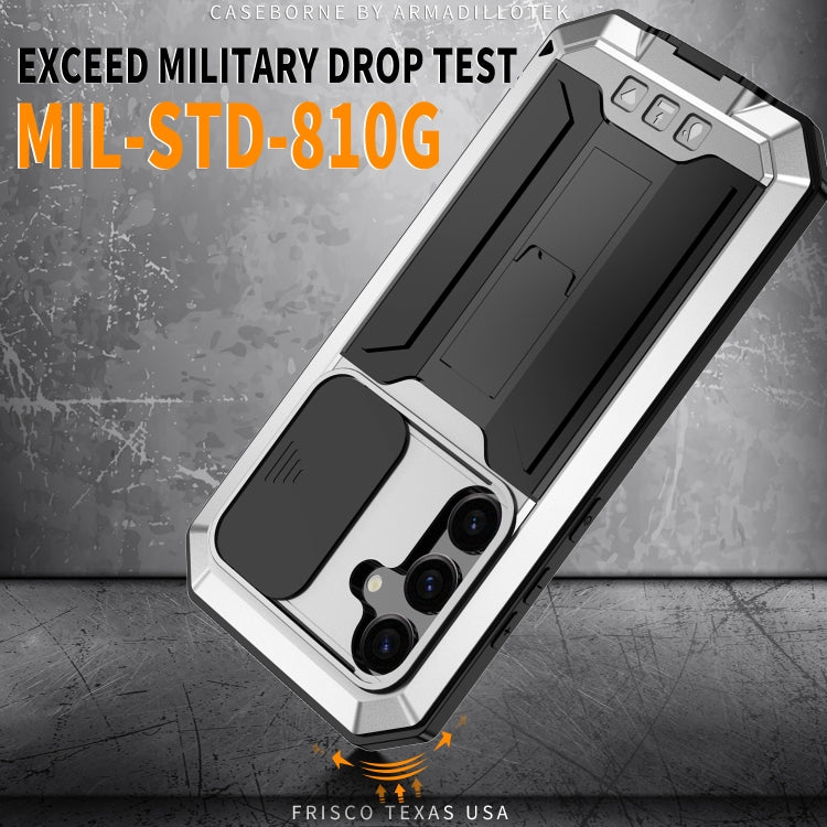 For Samsung Galaxy S24+ 5G R-JUST Sliding Camera Life Waterproof Holder Phone Case(Silver) - Galaxy S24+ 5G Cases by R-JUST | Online Shopping South Africa | PMC TechLife | Buy Now Pay Later Mobicred