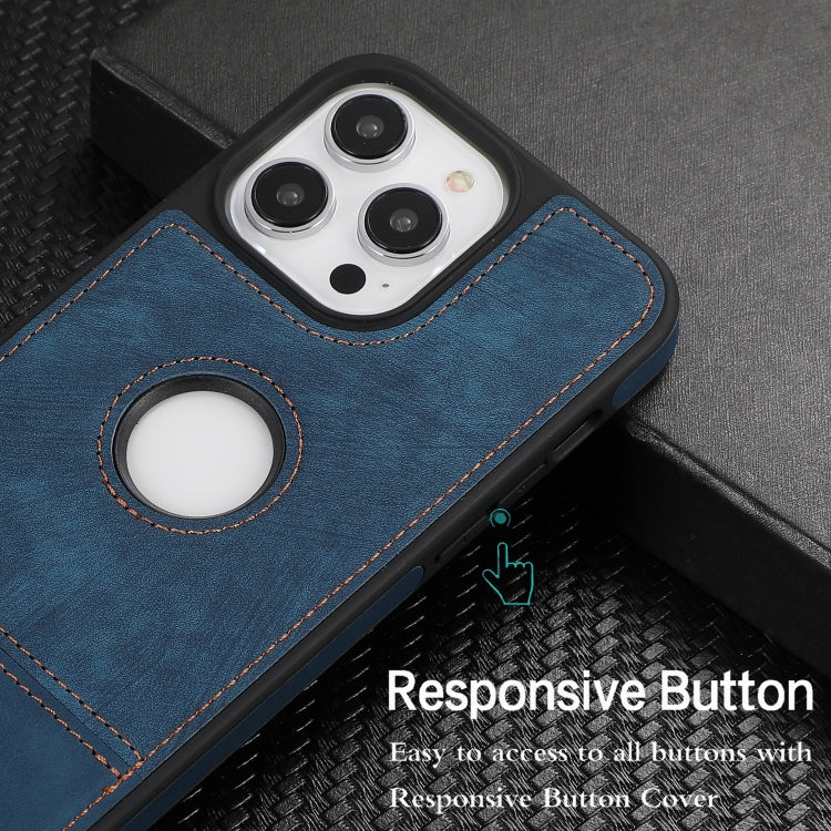 For iPhone 14 Plus Splicing Sewing Hollow Cutout PU Phone Case(Blue) - iPhone 14 Plus Cases by PMC TechLife | Online Shopping South Africa | PMC TechLife