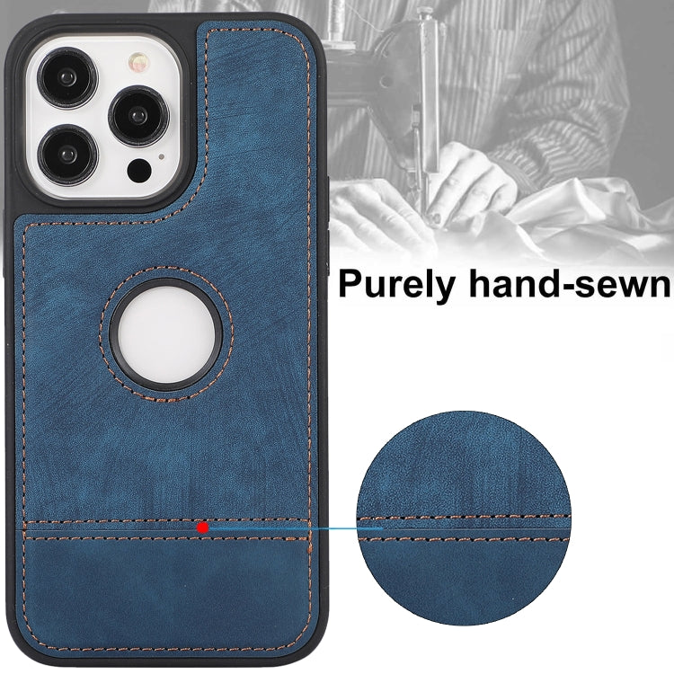 For iPhone 14 Pro Max Splicing Sewing Hollow Cutout PU Phone Case(Blue) - iPhone 14 Pro Max Cases by PMC TechLife | Online Shopping South Africa | PMC TechLife