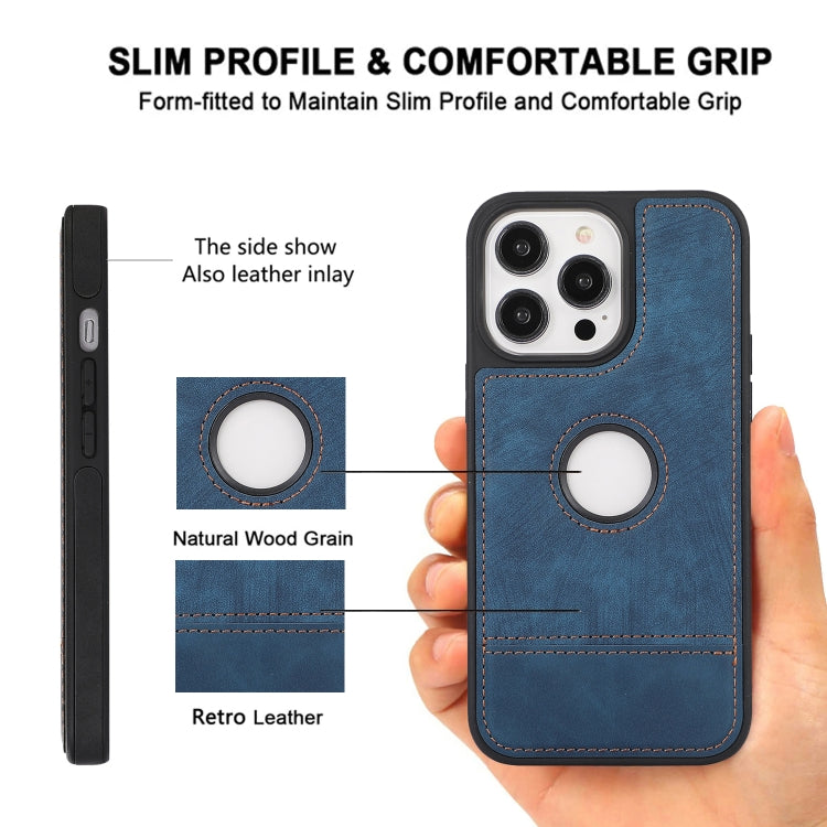 For iPhone 14 Pro Max Splicing Sewing Hollow Cutout PU Phone Case(Blue) - iPhone 14 Pro Max Cases by PMC TechLife | Online Shopping South Africa | PMC TechLife
