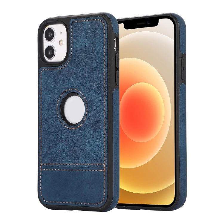 For iPhone 12 / 12 Pro Splicing Sewing Hollow Cutout PU Phone Case(Blue) - iPhone 12 / 12 Pro Cases by PMC TechLife | Online Shopping South Africa | PMC TechLife