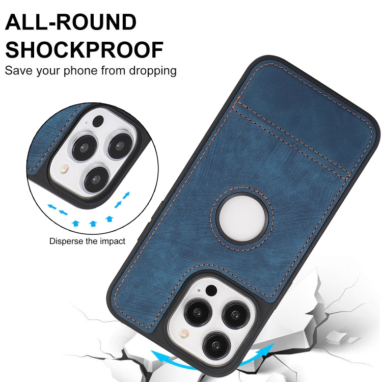 For iPhone 12 / 12 Pro Splicing Sewing Hollow Cutout PU Phone Case(Blue) - iPhone 12 / 12 Pro Cases by PMC TechLife | Online Shopping South Africa | PMC TechLife