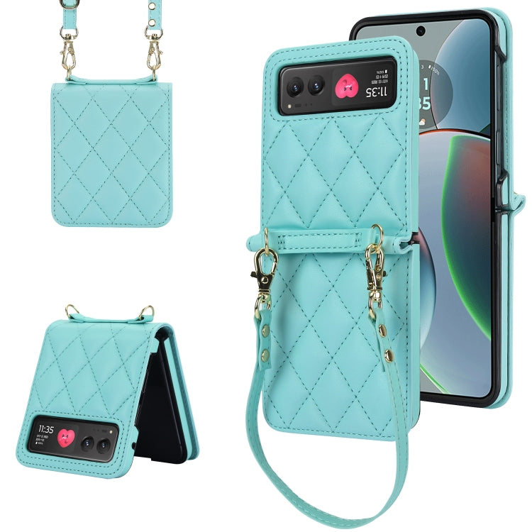 For Motorola Razr 40 Rhombic Texture Phone Case with Long & Short Lanyard(Green) - Motorola Cases by PMC TechLife | Online Shopping South Africa | PMC TechLife | Buy Now Pay Later Mobicred
