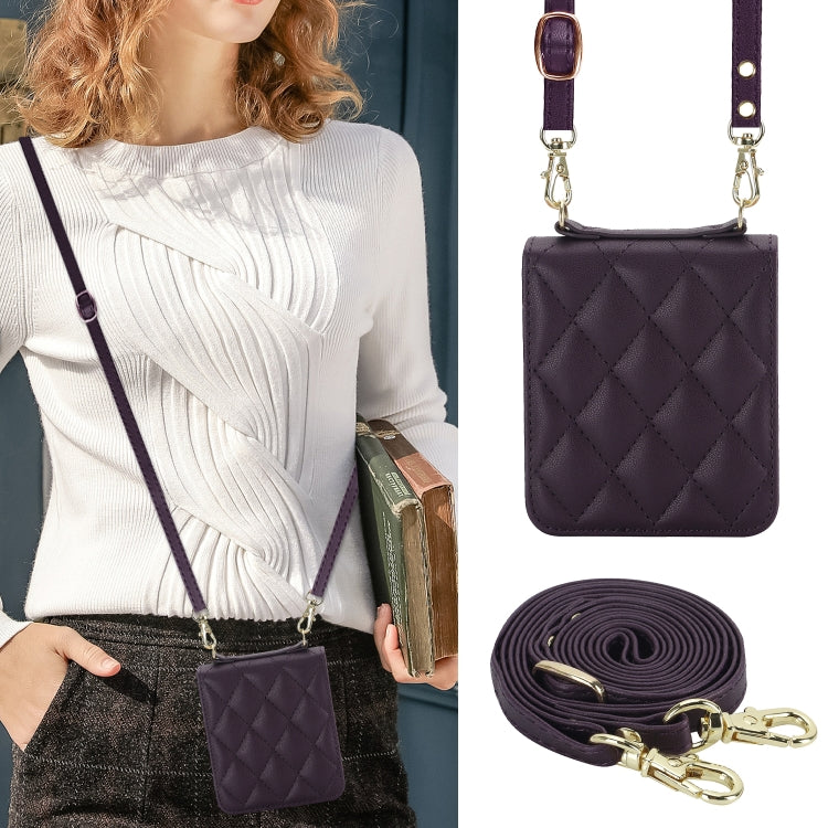 For Motorola Razr 40 Rhombic Texture Phone Case with Long & Short Lanyard(Dark Purple) - free shipping - PMC TechLife - Order now!