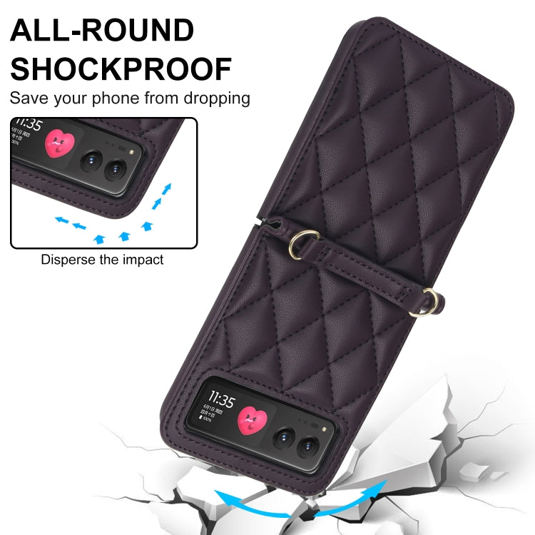 For Motorola Razr 40 Rhombic Texture Phone Case with Long & Short Lanyard(Dark Purple) - free shipping - PMC TechLife - Order now!