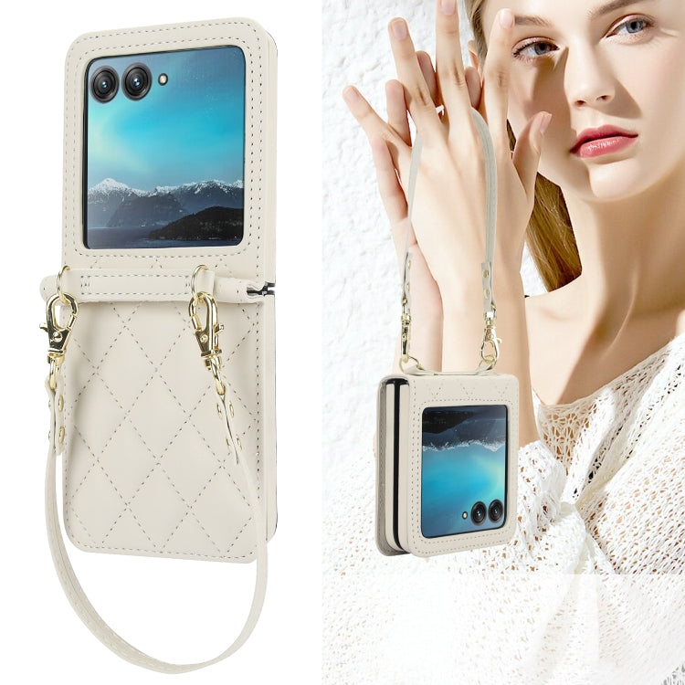 For Motorola Razr 40 Ultra Rhombic Texture Phone Case with Long & Short Lanyard(White) - Motorola Cases by PMC TechLife | Online Shopping South Africa | PMC TechLife | Buy Now Pay Later Mobicred