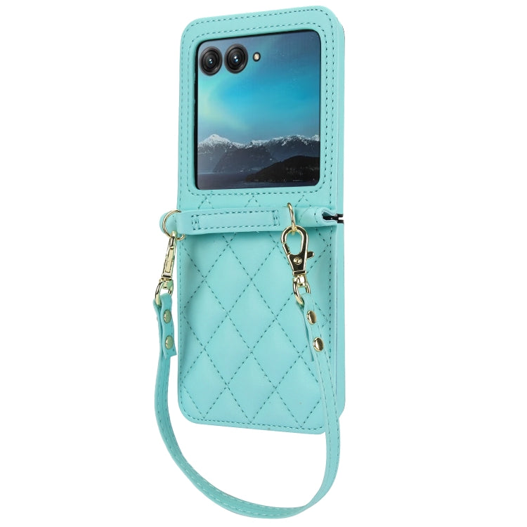 For Motorola Razr 40 Ultra Rhombic Texture Phone Case with Long & Short Lanyard(Green) - Motorola Cases by PMC TechLife | Online Shopping South Africa | PMC TechLife | Buy Now Pay Later Mobicred