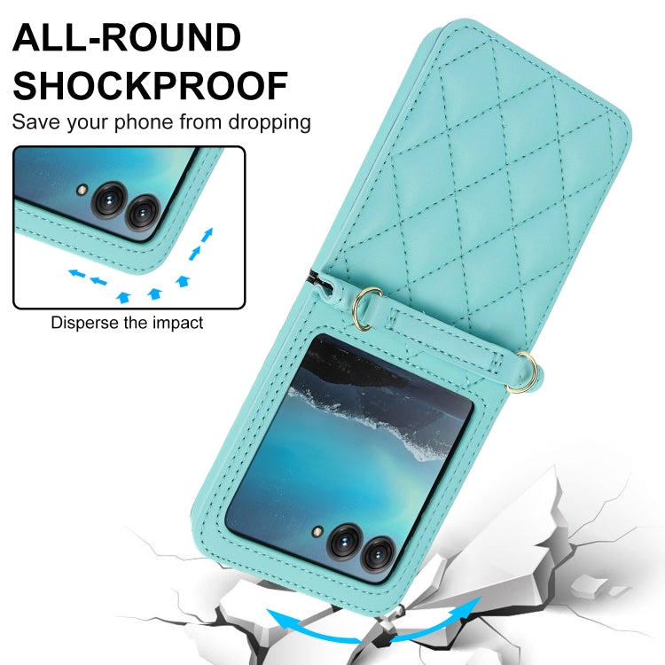 For Motorola Razr 40 Ultra Rhombic Texture Phone Case with Long & Short Lanyard(Green) - Motorola Cases by PMC TechLife | Online Shopping South Africa | PMC TechLife | Buy Now Pay Later Mobicred
